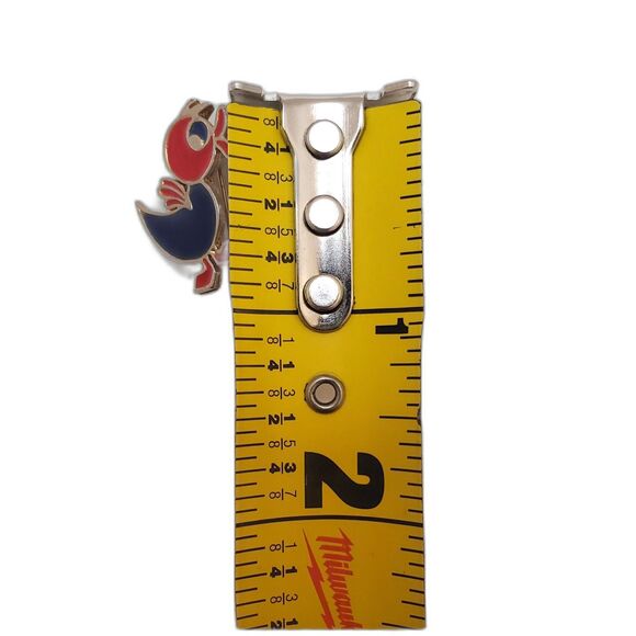 Vintage 1960s Small Enamel Cartoon Duck Pin Brooch Blue Red Gold Tone Cute - Picture 4 of 4